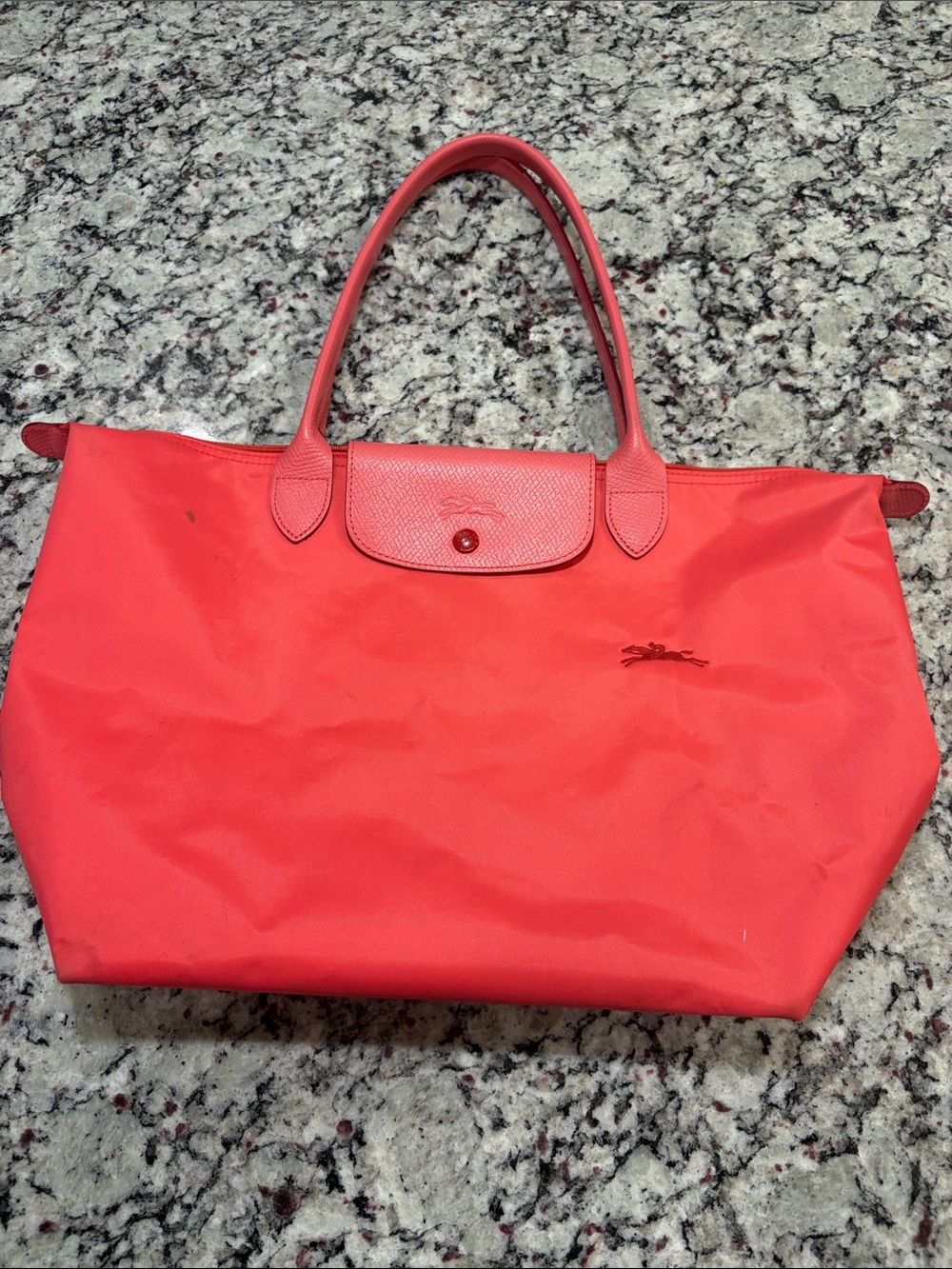 Longchamp Coral Pink Nylon Large Tote with Top Handles